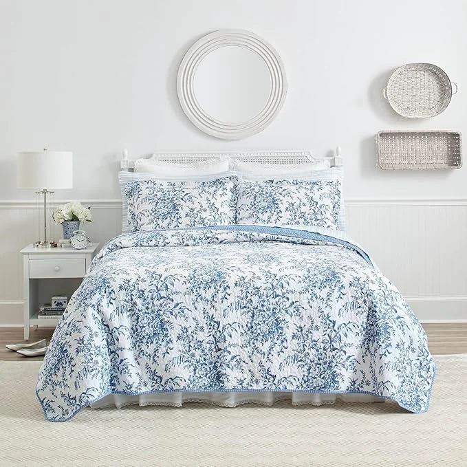 Elegant Laura Ashley Home – Bedford Collection – Luxury Premium Ultra Soft Quilt Set Comfortable amp Stylish All Season Bedding King Delft Detailed