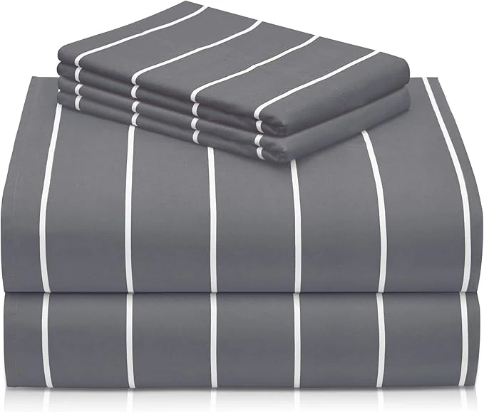 Solid LuxClub 4 PC Queen Size Sheet Set Breathable Luxury Bed Sheets Deep Pockets 18 quot Wrinkle Cooling Machine Washable Hotel Bedding Striped Light Grey Fine Crafted