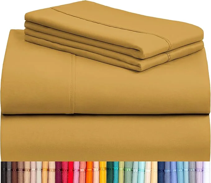 Smart LuxClub 4 PC Queen Sheet Set Breathable Luxury Bed Sheets Deep Pockets 18 quot Wrinkle Cooling Sheets Machine Washable Hotel Bedding Silky Soft – Medallion Gold Queen Lightweight