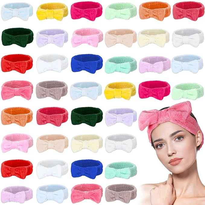 Sustainable Yinder 40 Pack Bow Spa Headband Coral Fleece Makeup Headband Soft Face Wash Selected