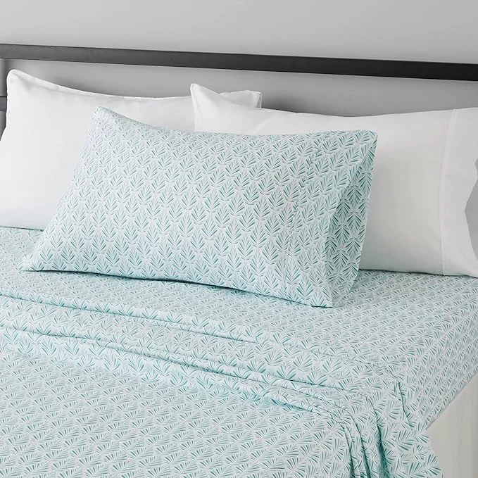 Superior Amazon Basics Breathable Lightweight Brushed Microfiber 3 Piece Bed Sheet Set with 14-Inch Deep Pockets Wrinkle-Resistant Twin XL Aqua Fern Printed Professional