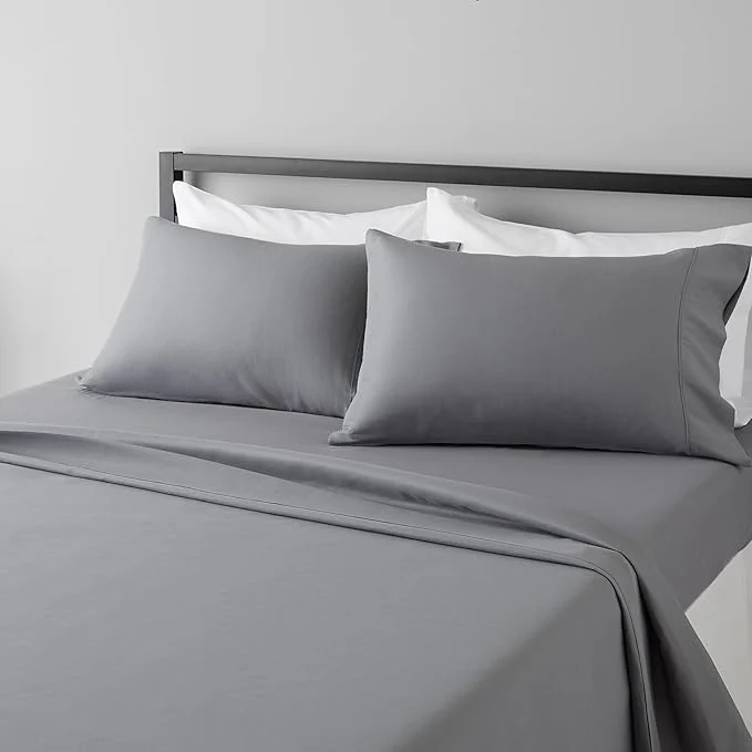 Dependable Amazon Basics Soft Breathable Wrinkle- Brushed Microfiber 4 Piece Bed Sheet Set Machine Washable 14-Inch Deep Pockets King Dark Gray Solid Convenient