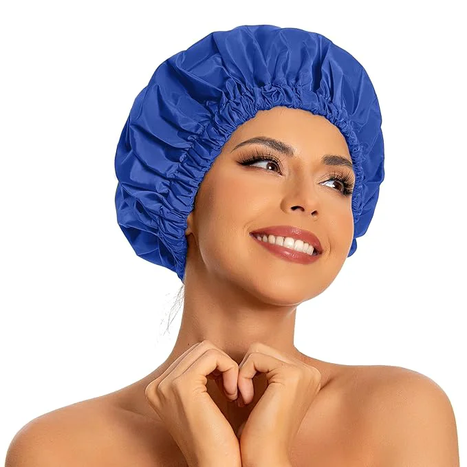 Casual Reusable Shower Cap for Women Large Waterproof Shower Bonnet Official