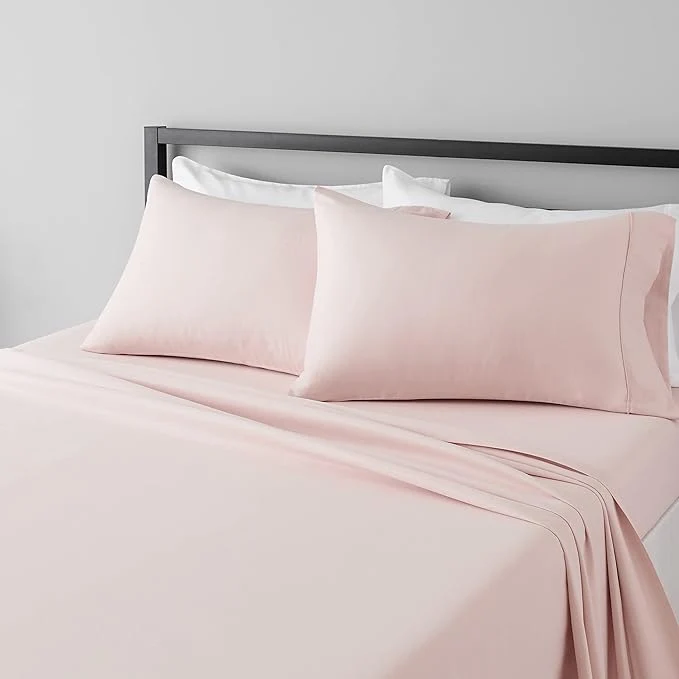 Fashionable Amazon Basics Lightweight Super Soft Easy Care Microfiber 4-Piece Bed Sheet Set with 14-Inch Deep Pockets Luxury Bedding Queen Blush Pink Solid Specialty