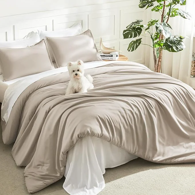 Premium Litanika Oatmeal Comforter Queen Size 3 Pieces Lightweight Solid Bedding Comforter Set All Season Fluffy Bed Set 90x90In Comforter amp 2 Pillowcases Professional