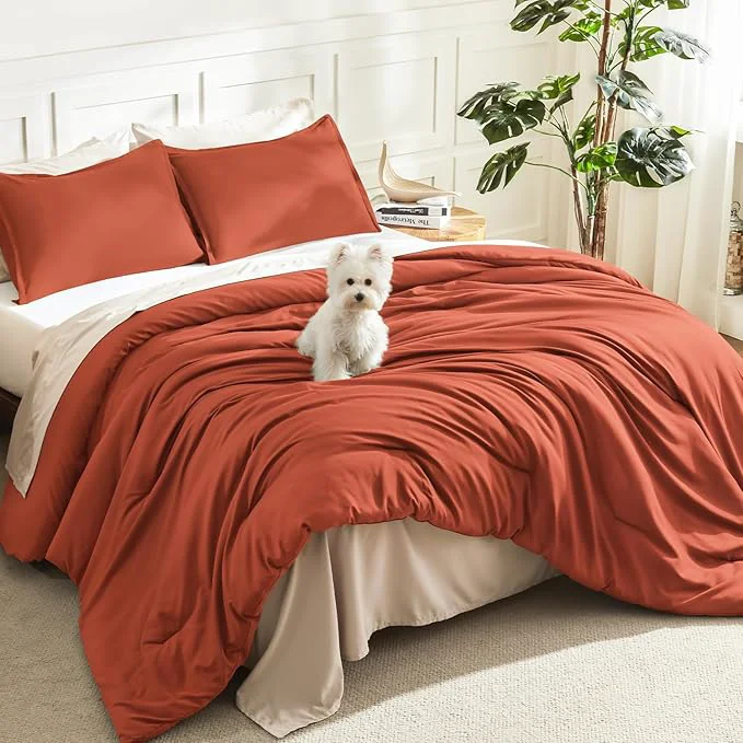 Environmentally Friendly Litanika Oversized King Comforters Burnt Orange Super King Size 3 Pieces Lightweight Solid Bedding Comforter Set All Season Fluffy Bed Set 120x120In Comforter amp 2 Pillowcases Fashionable