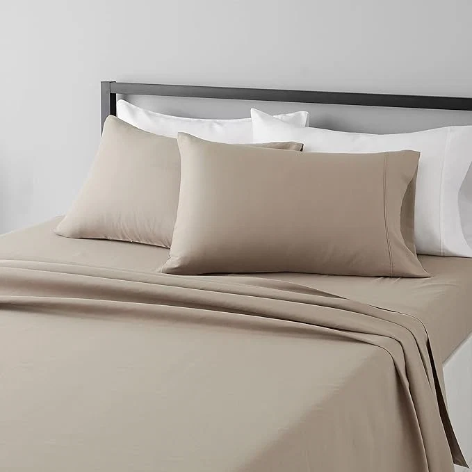 Amazon Basics Lightweight Super Soft Luxury Easy Care Wrinkle Microfiber 4 Piece Bed Sheet Set with 14-Inch Deep Pockets Full Taupe Solid Traditional