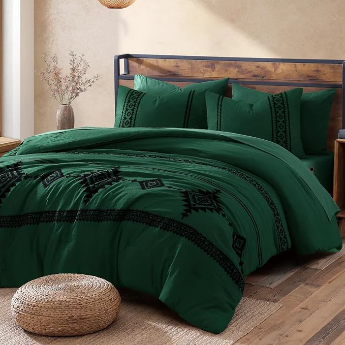 Superior MaiRêve Embroidery Comforter Set Boho Farmhouse Western Bedding Set All Season Bed in A Bag Comforter Set with Sheets Pillowcases amp Shams Emerald Green Full 7 Pieces Innovative