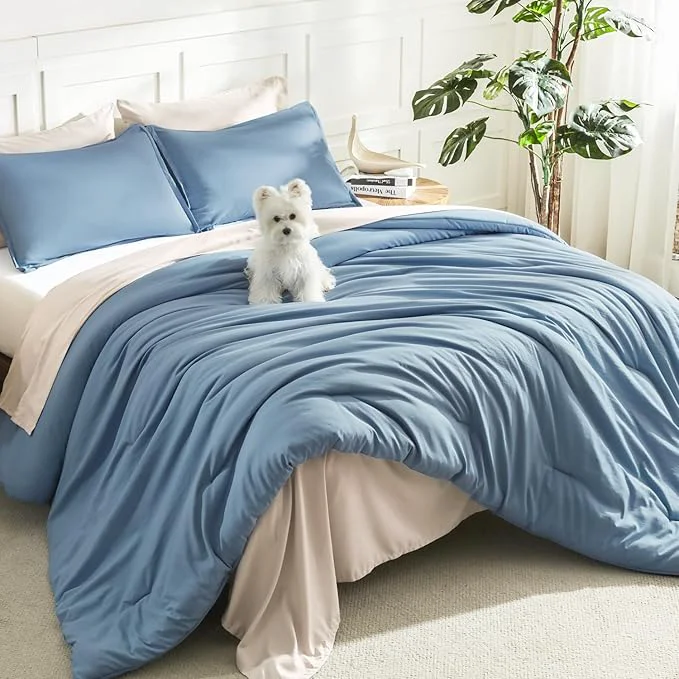 Comfortable Litanika Grayish Blue Comforter Set California King Size 3 Pieces Lightweight Solid Bedding Comforter Set All Season Fluffy Bed Set 104x96In Comforter amp 2 Pillowcases Clean