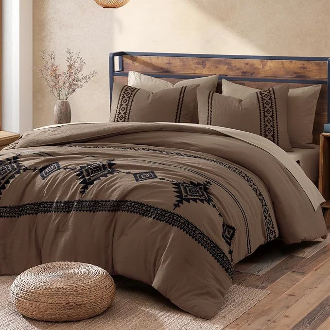 Smooth MaiRêve California King Comforter Set Brown Embroidery Western Bedding Set Boho 7 Pieces Farmhouse All-Season Bed in A Bag with Sheets Pillowcases amp Shams Original Design