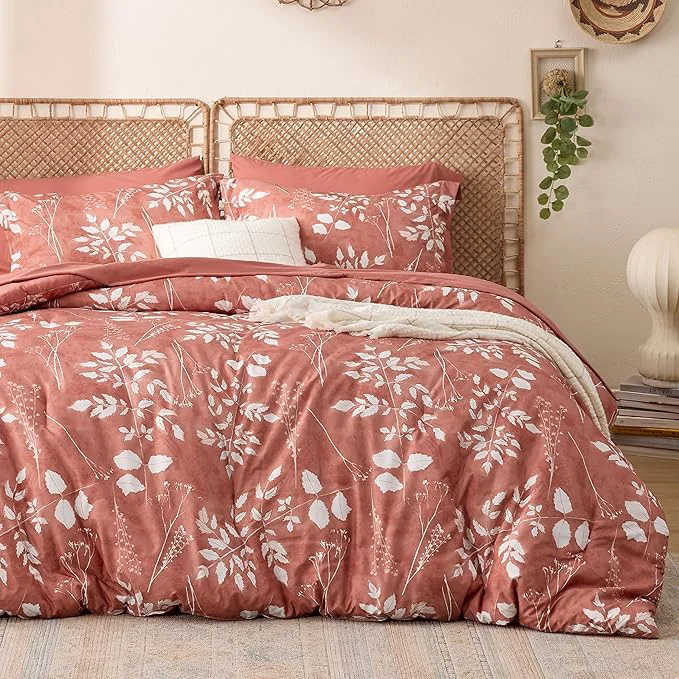 High-Quality Bedsure Dusty Pink King Comforter Set – 7 Pieces Floral Bedding Sets King Bed in a Bag with Reversible Botanical Flowers Comforter Sheets Pillowcases amp Shams Secure