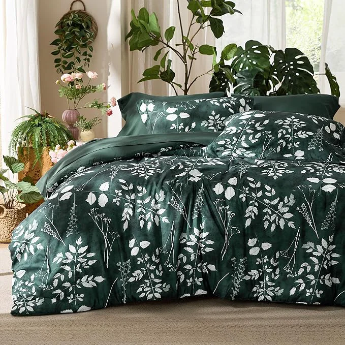 Exclusive Bedsure Twin Comforter Set – 5 Pieces Floral Forest Green Soft Bedding Sets Twin Bed in a Bag with Botanical Flowers Comforter Sheets Pillowcase amp Sham Sustainable