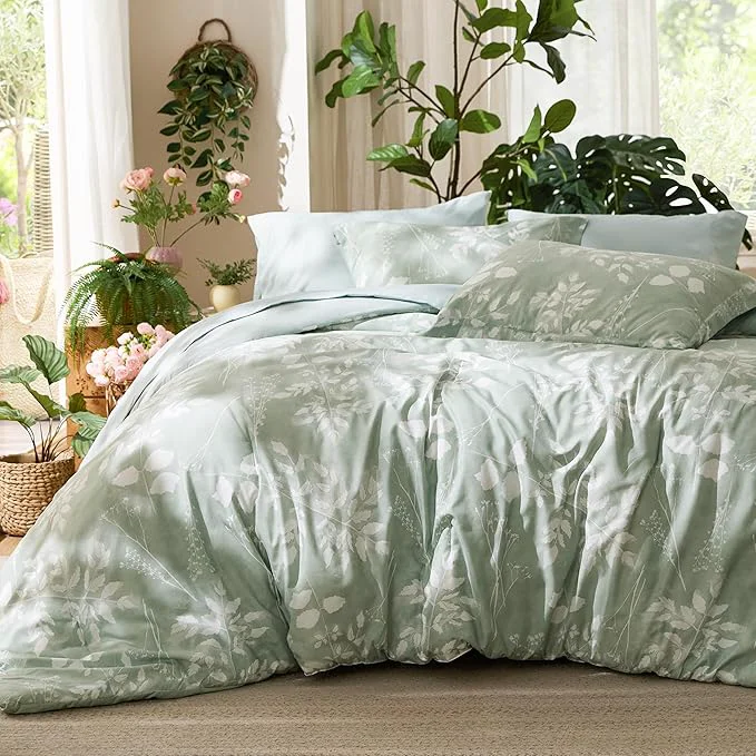 Original Bedsure Oversized Queen Comforter Set – 7 Pieces Floral Bedding Sets Sage Green Oversized Queen Bed in a Bag with Reversible Botanical Flowers Comforter Sheets Pillowcases amp Shams Consistent