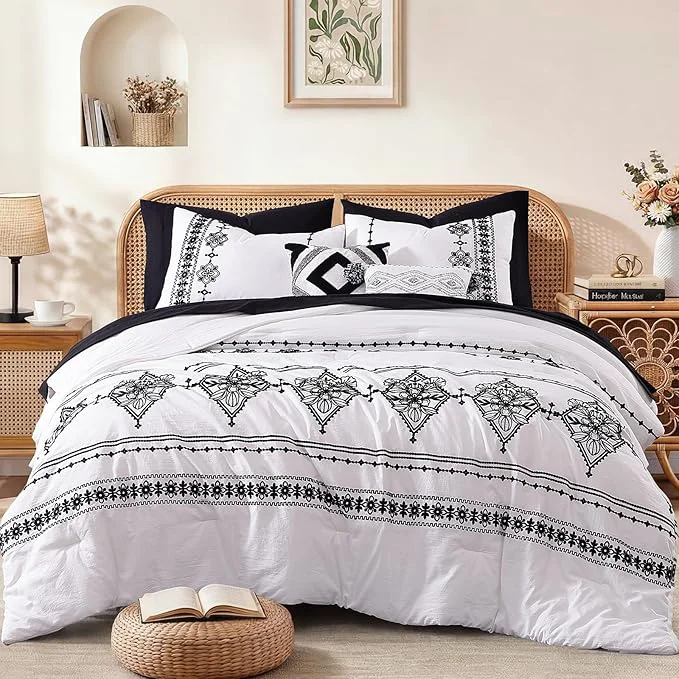Fine Crafted MaiRêve Queen Size Comforter Set Frost White Embroidery Floral Western Boho Bedding Set All Season 7 Pieces Bed in a Bag with Sheets Pillowcases amp Shams Prestigious