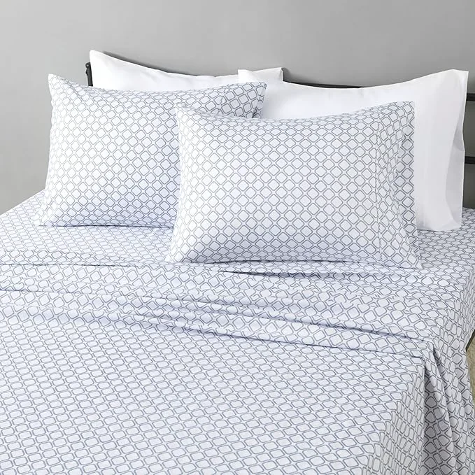 Detailed Amazon Basics Lightweight Microfiber 4-Piece Bed Sheet Set Aqua Printed Queen Pure