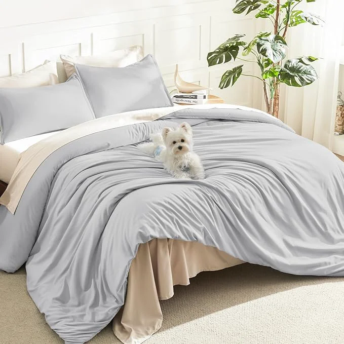 Fashionable Litanika Oversized King Comforters Light Grey Super King Size 3 Pieces Lightweight Solid Bedding Comforter Set All Season Fluffy Bed Set 120x120In Comforter amp 2 Pillowcases Reusable