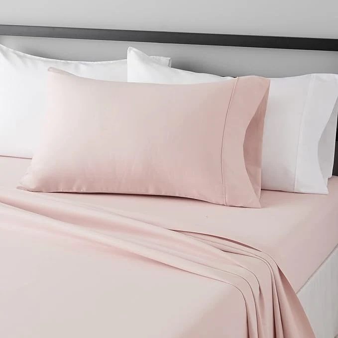 Secure Amazon Basics Lightweight Super Soft Comfortable Easy Care Microfiber 3-Piece Bed Sheet Set with 14-Inch Deep Pockets Easy to Wash Twin XL Blush Pink Solid Pure