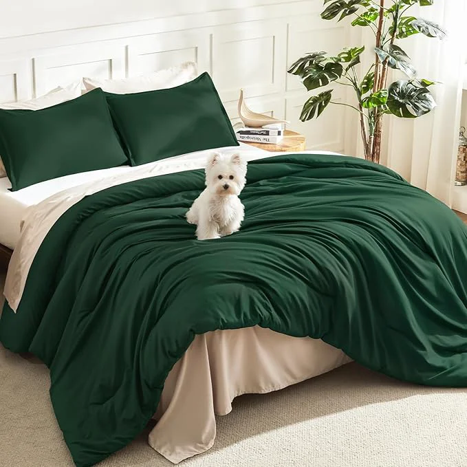 Classic Litanika Dark Emerald Green Comforter California King Size 3 Pieces Cal King Lightweight Solid Bedding Comforter Set All Season Fluffy Bed Set 104x96In Comforter amp 2 Pillowcases Sophisticated