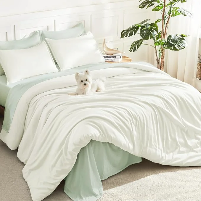 Elegant Litanika Comforters Ivory Oversized Queen Size 3 Pieces Lightweight Solid Bedding Comforter Set All Season Fluffy Bed Set 98x98In Comforter amp 2 Pillowcases High-Performance