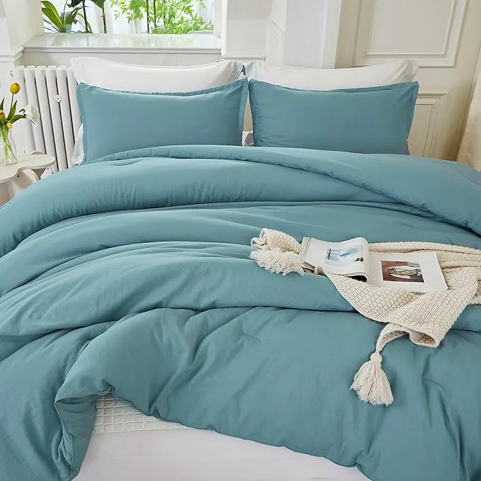 Traditional Litanika Grayish Teal Comforter Queen Size 3 Pieces Lightweight Solid Bedding Set All Season Fluffy Bed Set 90x90In Comforter amp 2 Pillowcases High-End