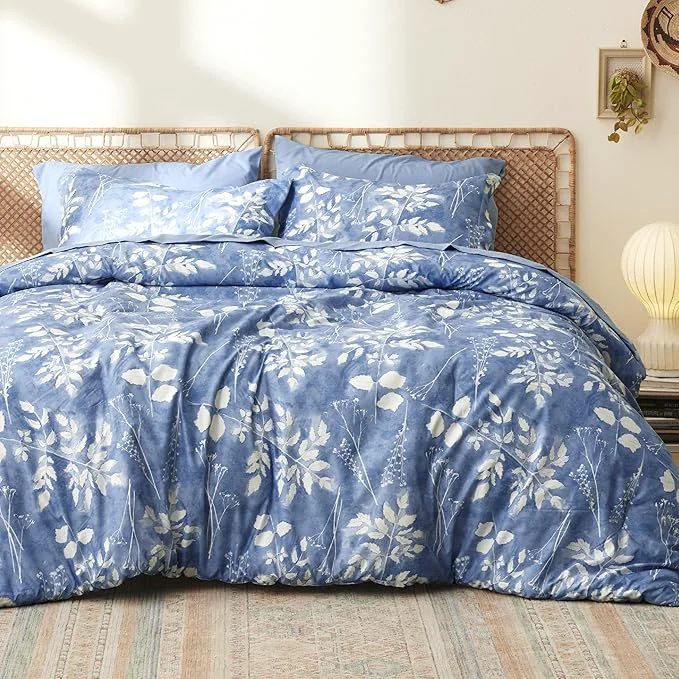Original Design Bedsure Full Size Comforter Set – 7 Pieces Floral Blue Soft Bedding Sets Full Bed in a Bag with Botanical Flowers Comforter Sheets Pillowcases amp Shams Pure