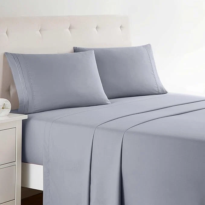 Superior Clara Clark Full XL Bed Sheet Set – Wrinkle Fade Stain Resistant Deep Pocket Sheets – Luxury Soft Bedding Sheets amp Pillowcases Full XL Gray Lavender Easy-to-Use