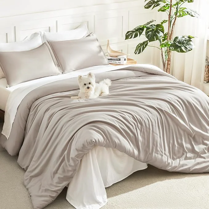 Secure Litanika Deep Linen Grey Comforter Set Queen Size 3 Pieces Lightweight Solid Bedding Comforter Set All Season Fluffy Bed Set 90x90In Comforter amp 2 Pillowcases Sophisticated