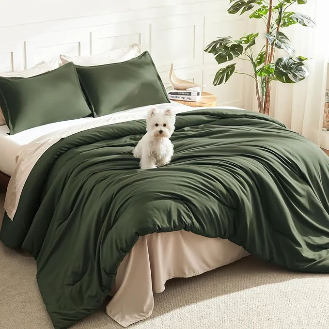 Elite Litanika Dark Olive Green Comforter Set Full 3 Pieces Solid Bedding Comforter Set All Season Fluffy Bed Set 79x90In Comforter amp 2 Pillowcases Official