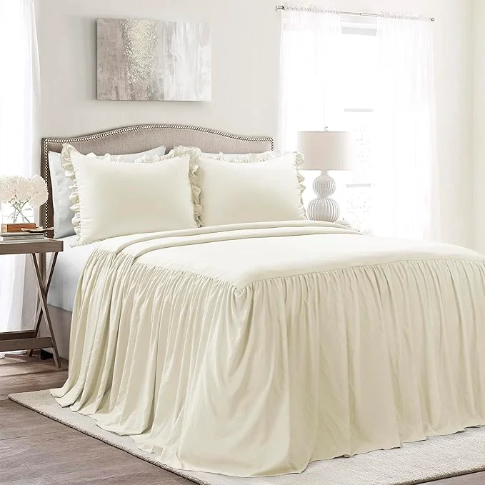 Prestigious Lush Decor Ruffle Skirt Bedspread Set – 2-Piece Luxurious Farmhouse Bedding – Elegant Ruffle Detail – Timeless Style – Soft Lightweight Sheets – Twin Ivory Innovative