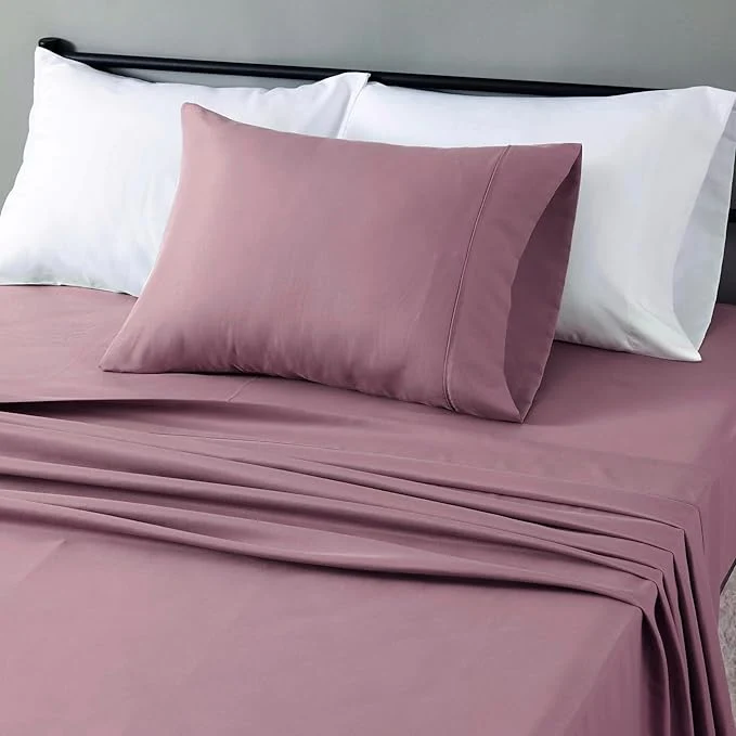 Premium Material Amazon Basics Lightweight Super Soft Easy Care Wrinkle- Microfiber 3-Piece Bed Sheet Set with 14-Inch Deep Pockets Twin Rose Solid Sustainable