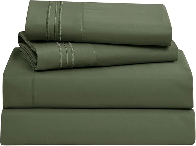 Enhanced Clara Clark Bed Sheets Premier 1800 Series Bed Sheet Set Deep Pocket Wrinkle Fade Stain Resistant Luxury Soft Bedding Sheets amp Pillowcases Full Olive Green Breathable