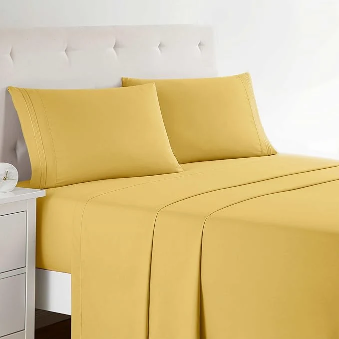 Selected Clara Clark Bed Sheets Premier 1800 Series 4 Piece Bed Sheet Set Deep Pocket Wrinkle Fade Stain Resistant Luxury Soft Bedding Sheets amp Pillowcases Full Yellow Casual