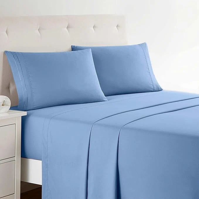 Breathable Clara Clark Bed Sheets Premier 1800 Series 4 Piece Bed Sheet Set Deep Pocket Wrinkle Fade Stain Resistant Luxury Soft Bedding Sheets amp Pillowcases Queen Blue Heaven Natural