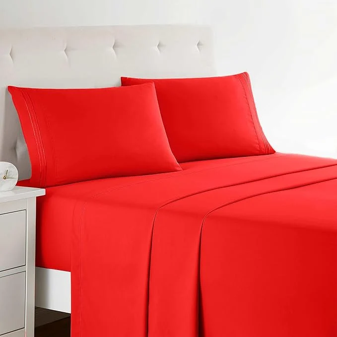 Top-Quality Clara Clark Queen Sheets Set Deep Pocket Bed Sheets – 4 Piece Queen Size Sheets Extra Soft Bedding Sheets amp Pillowcases Queen Cherry Red Excellent