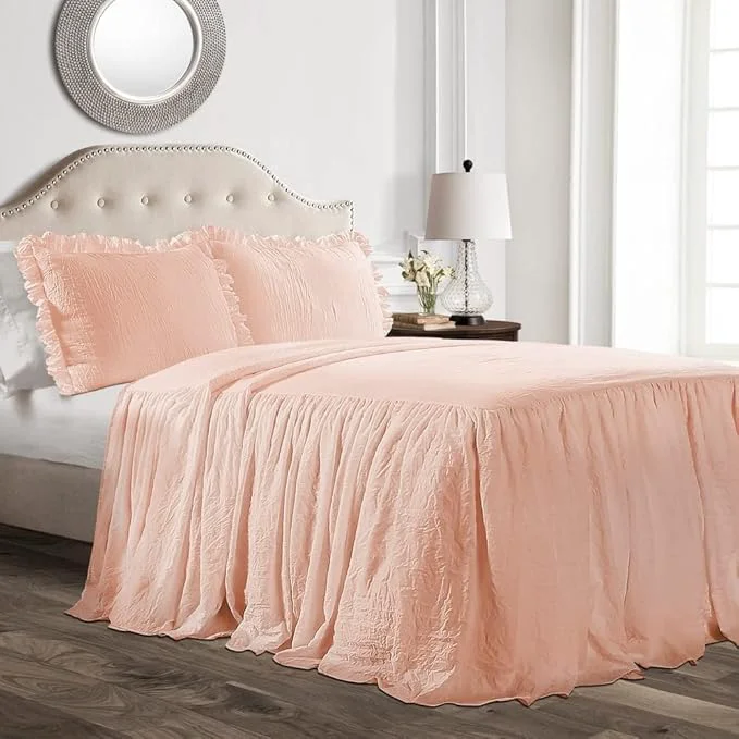 Quality Lush Decor Ruffle Skirt Bedspread Set – 2-Piece Luxurious Farmhouse Bedding – Elegant Ruffle Detail – Timeless Style – Soft Lightweight Sheets – Twin Blush Official