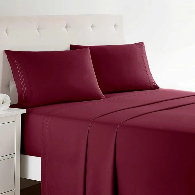 Dependable Clara Clark Bed Sheets Premier 1800 Series 4 Piece Bed Sheet Set Deep Pocket Wrinkle Fade Stain Resistant Luxury Soft Bedding Sheets amp Pillowcases Split King Burgundy Red Modern