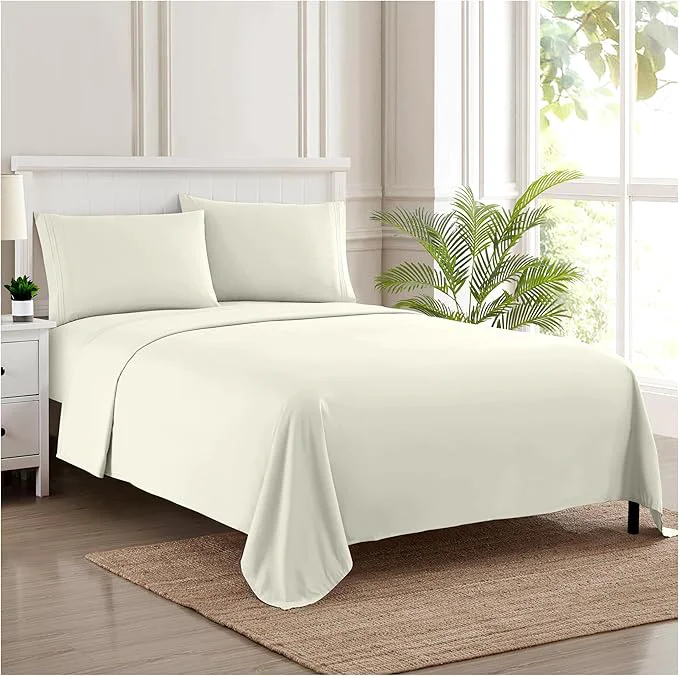 Top-Quality Split King Sheets – Breathable Luxury Sheets with Full Elastic amp Secure Corner Straps Built In – 1800 Supreme Collection Extra Soft Deep Pocket Bedding Set Sheet Set Split King Size Ivory Detailed