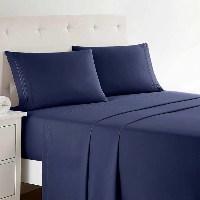 Authentic Clara Clark Bed Sheets Premier 1800 Series 4 Piece Bed Sheet Set Deep Pocket Wrinkle Fade Stain Resistant Luxury Soft Bedding Sheets amp Pillowcases Queen Navy Blue Certified