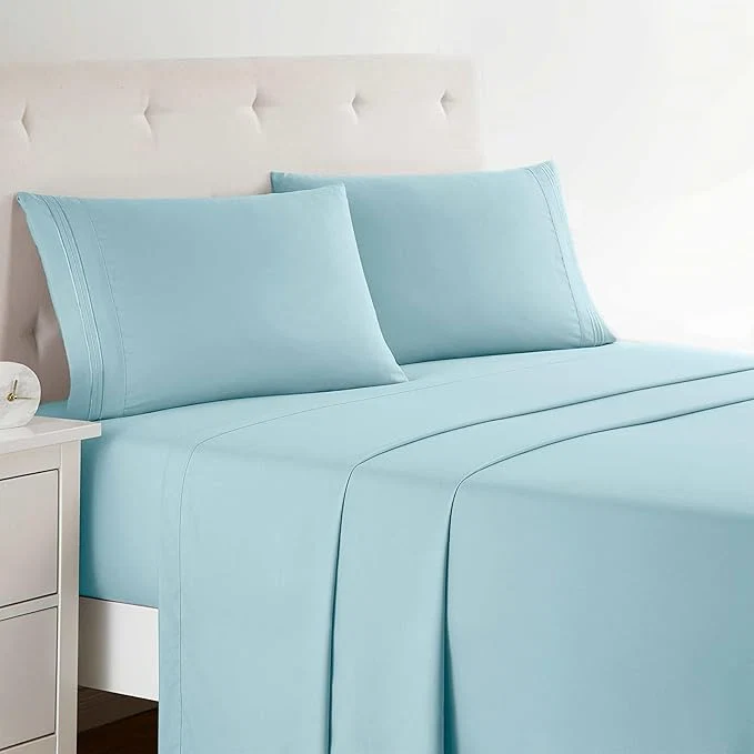 Smart Clara Clark Bed Sheets Premier 1800 Series 4 Piece Bed Sheet Set Deep Pocket Wrinkle Fade Stain Resistant Luxury Soft Bedding Sheets amp Pillowcases Queen Light Blue Aqua Verified