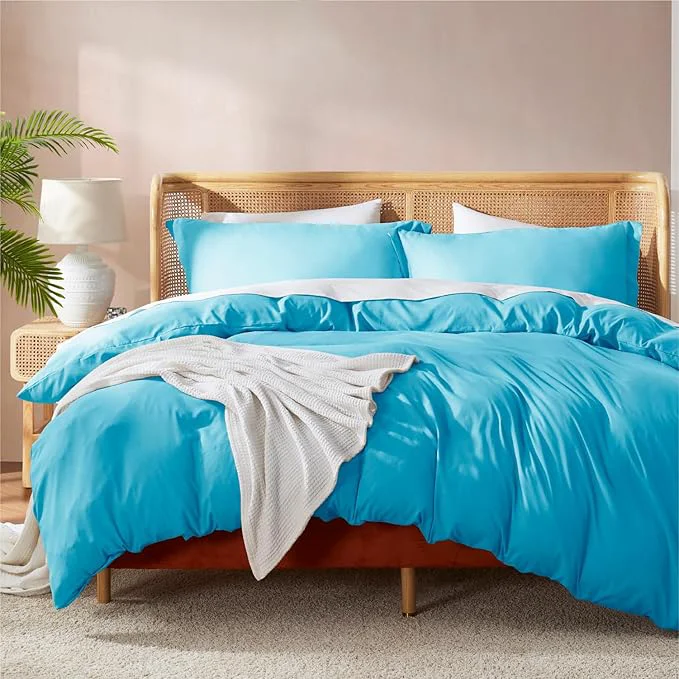 Superior Nestl Bright Blue Duvet Cover Queen Size – Soft Double Brushed Queen Duvet Cover Set 3 Piece with Button Closure 1 Duvet Cover 90×90 inches and 2 Pillow Shams Sophisticated