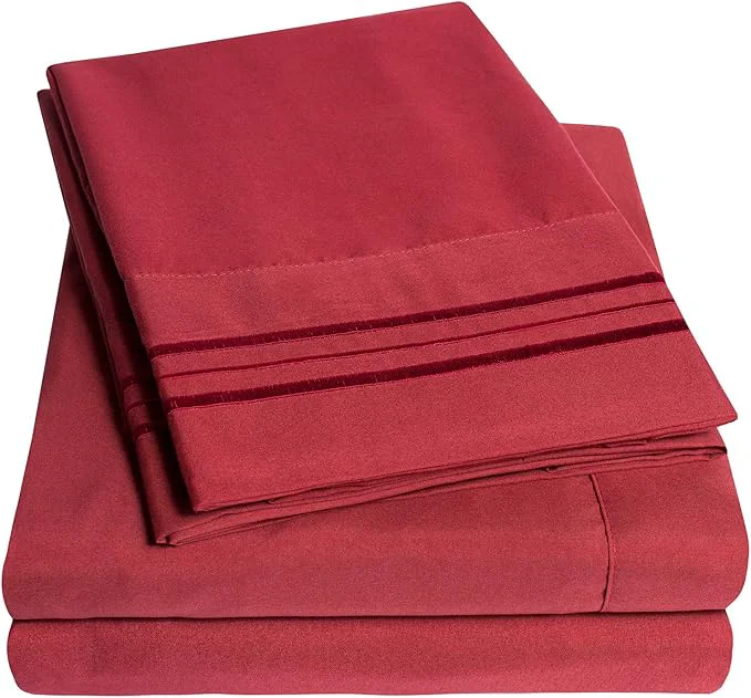 Traditional Sweet Home Collection Sheet Set Microfiber Burgundy Twin XL – 3 Piece Deep Pocket Wrinkle amp Fade Resistant Premium