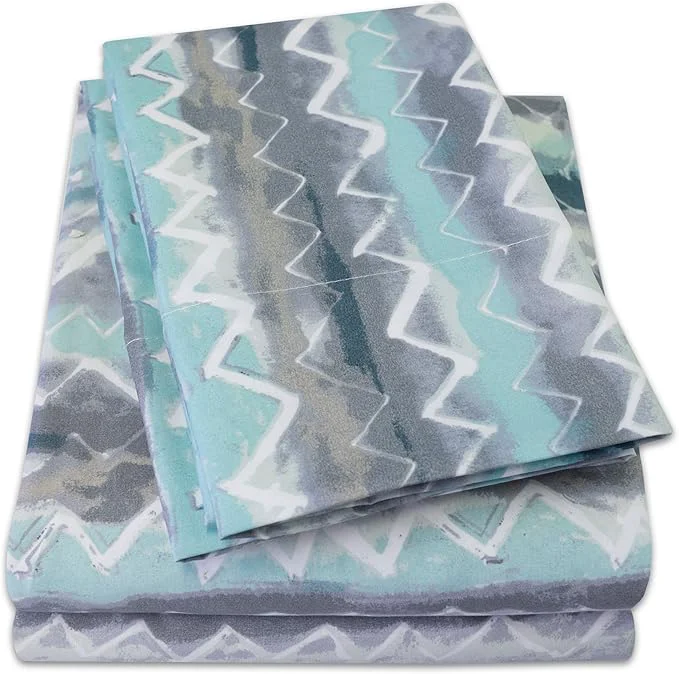 Certified 1500 Supreme Collection Extra Soft Summerset Ocean Vibe Chevron Pattern Sheet Set King – Luxury Bed Sheets Set with Deep Pocket Wrinkle Bedding Trending Printed Pattern King Official