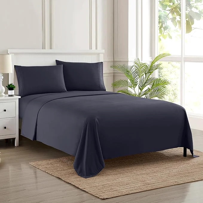 Full Size Sheet Sets – Breathable Luxury Sheets with Full Elastic amp Secure Corner Straps Built In – 1800 Supreme Collection Extra Soft Deep Pocket Bedding Sheet Set EXTRA DEEP pocket – Full Navy Relaxed