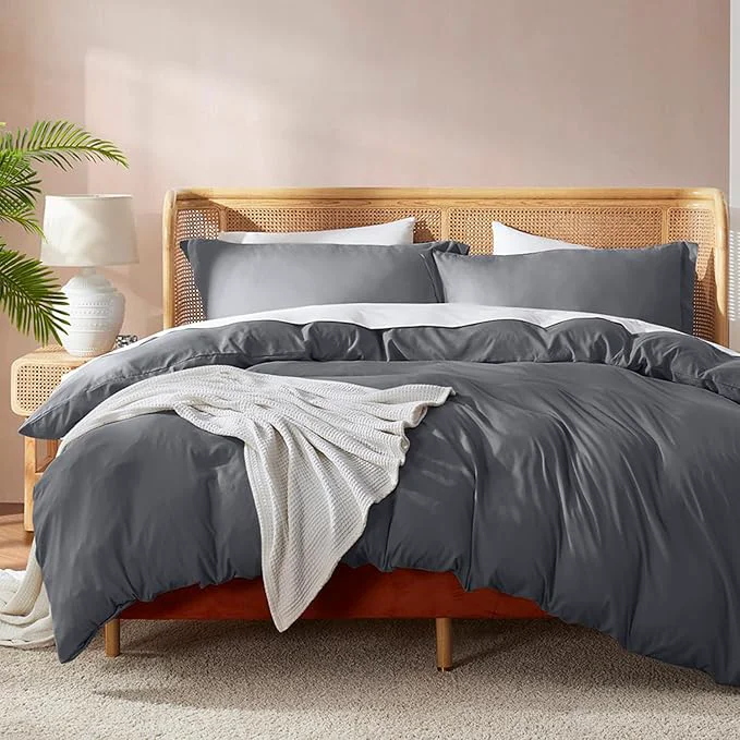 Recyclable Nestl Dark Grey Duvet Cover King Size – Soft Double Brushed King Duvet Cover Set 3 Piece with Button Closure 1 Duvet Cover 104×90 inches and 2 Pillow Shams World-Class