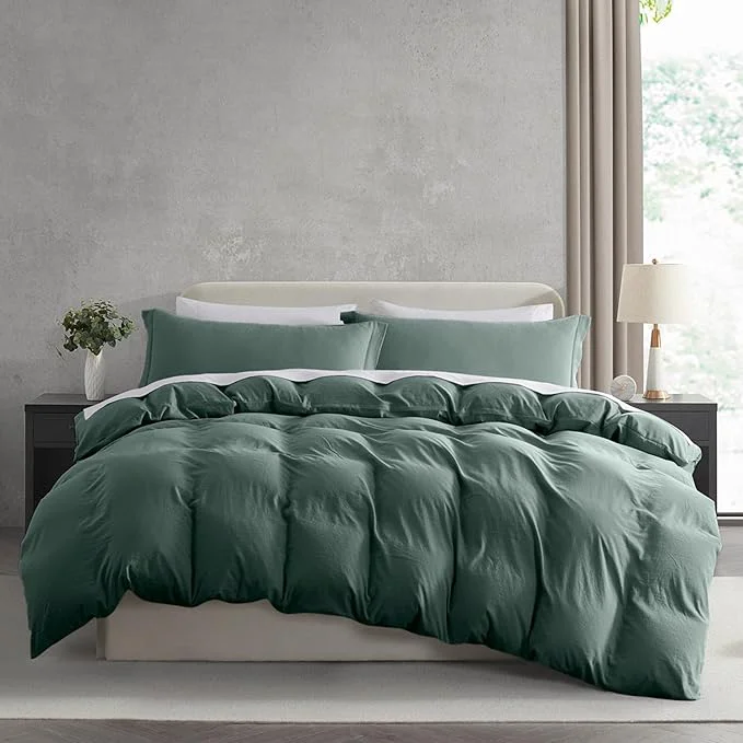 Contemporary Nestl Twin Duvet Cover Set – Soft Prewashed Forest Green Duvet Cover Twin Twin XL 2 Piece with Zipper Closure 1 Duvet Cover 68×90 inches and 1 Pillow Sham Proven