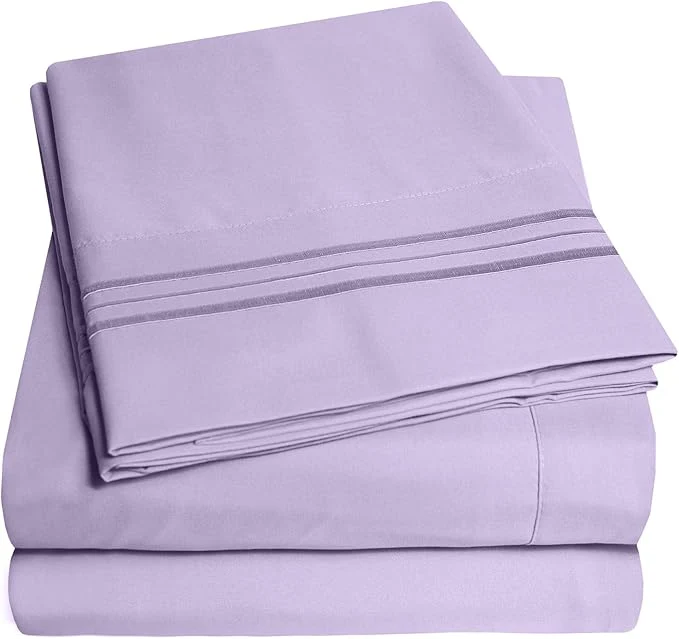 Fine 1500 Supreme Collection Full Sheet Sets Lavender – Luxury Hotel Bed Sheets and Pillowcase Set for Full Mattress – Extra Soft Elastic Corner Straps Deep Pocket Sheets Full Lavender Excellent