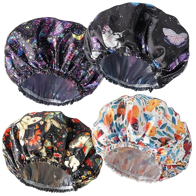 Fine Shower Cap for Women Double Layers Shower Caps Reusable Waterproof Bathing Minimalist