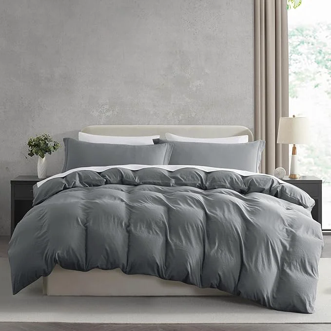 Fine Crafted Nestl Grey Duvet Cover Queen Size – Soft Prewashed Queen Duvet Cover Set 3 Piece with Zipper Closure 1 Duvet Cover 90×90 inches and 2 Pillow Shams Optimized