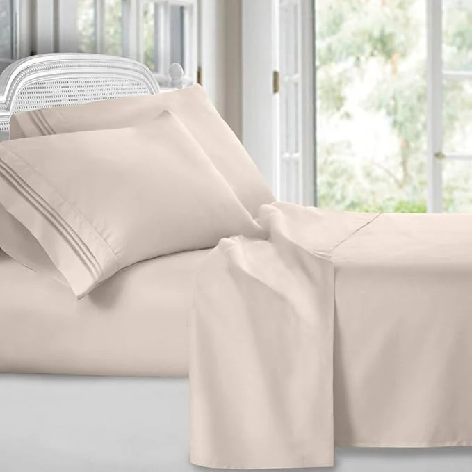 Natural Clara Clark Premier 1800 Twin XL 3PC Microfiber Bed Linen Set Beige Cream – Ultra Soft Deep Pocket Fade Resistant 3 Piece Sheet Set with 1 Pillowcase Outstanding