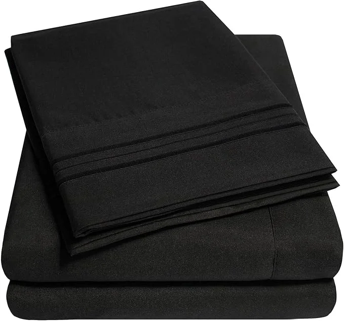 Flexible 1500 Supreme Collection Extra Deep Pocket Sheets Set – Luxury Soft Bed Sheets Wrinkle Bedding Over 40 Colors 21 inch Extra Deep Pocket Full Black Trusted